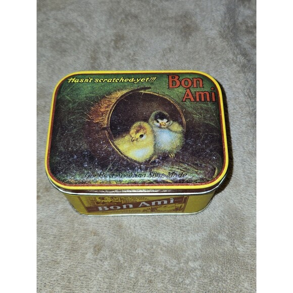 Vintage 1983 Bon Ami Soap Tin Can Yellow Chicks On Lid Advertising Bristol Ware - Picture 1 of 9